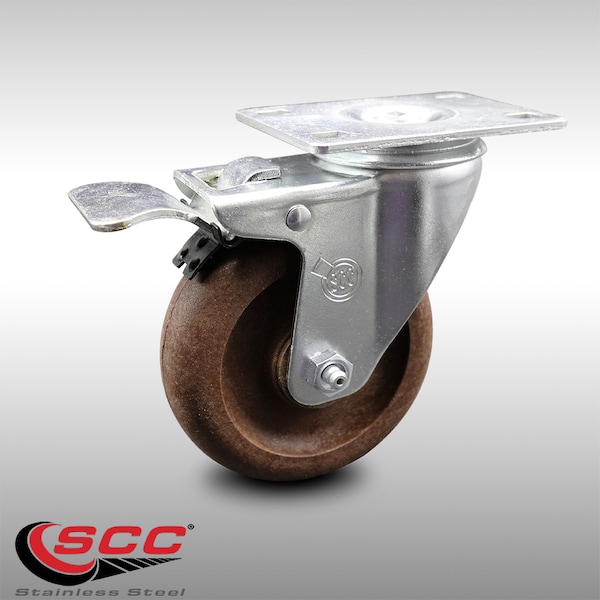 4 Inch SS High Temp Glass Filled Nylon Top Plate Caster with Total Lock Brake